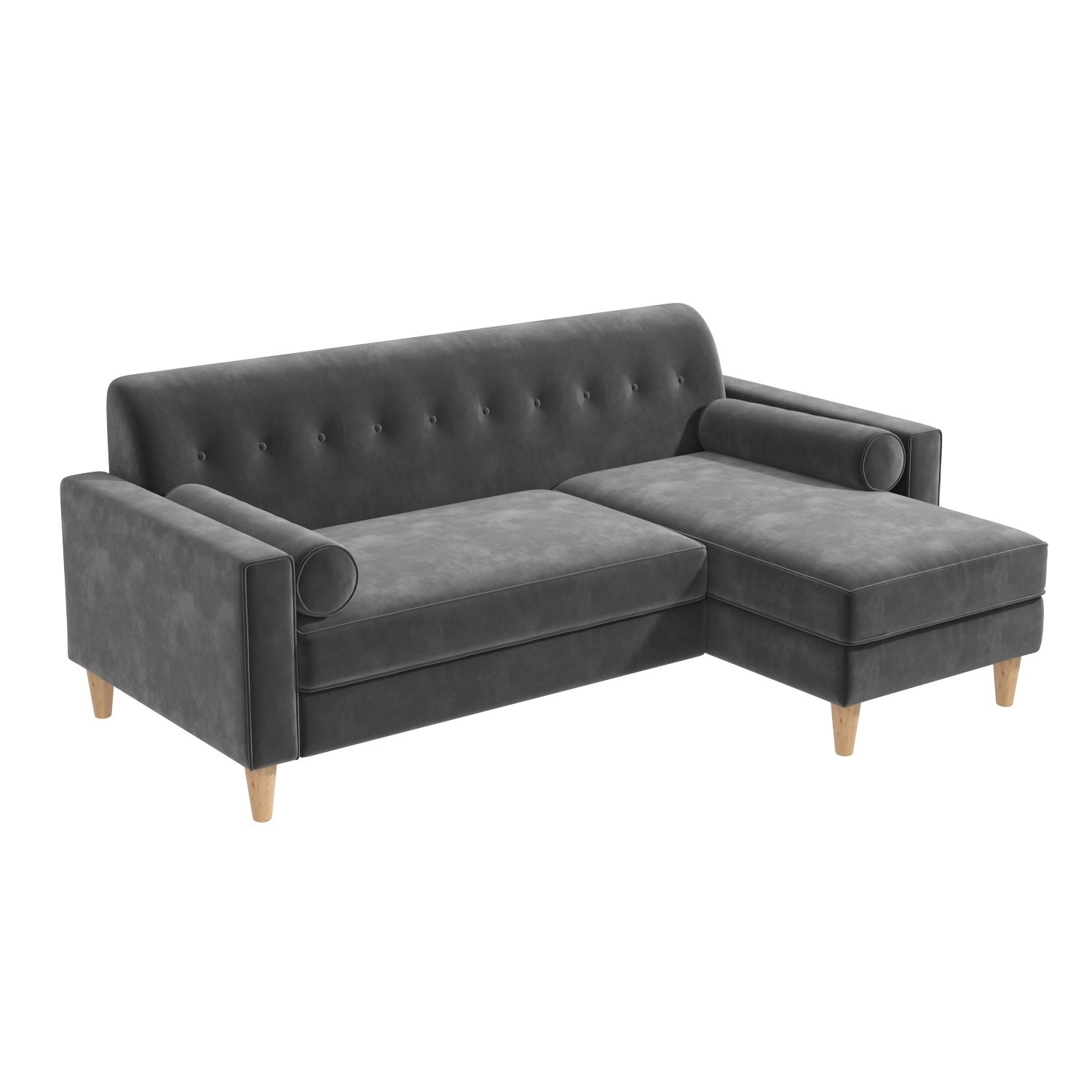 Read more about Grey velvet right hand l shaped sofa with matching footstool seats 3 idris